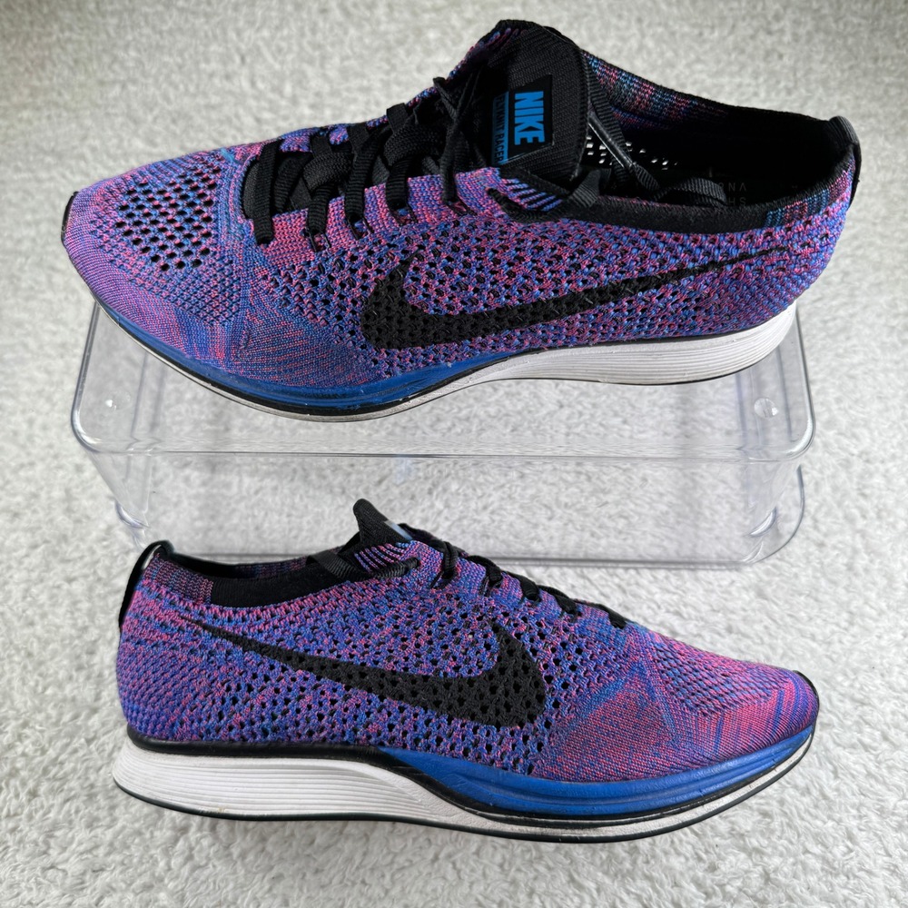 Nike Flyknit Racer Men 6.5 Pink Blue Glow Excellent Running Shoes 526628-400